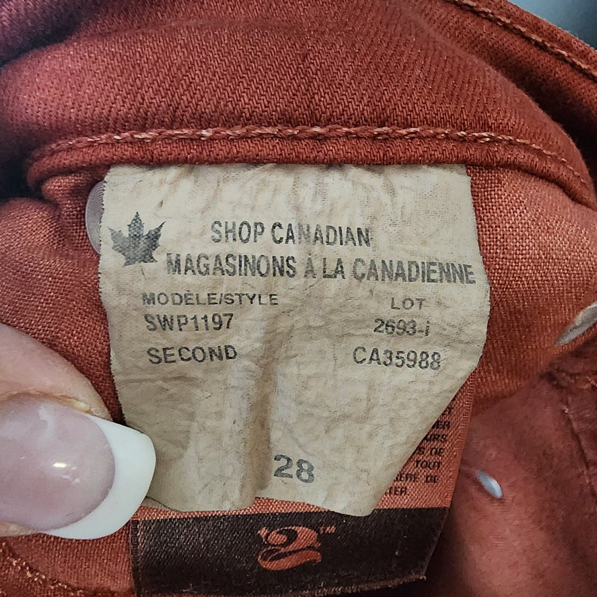 Second Yoga Jeans Rust Hombre Skinny Cotton Pants Size 28