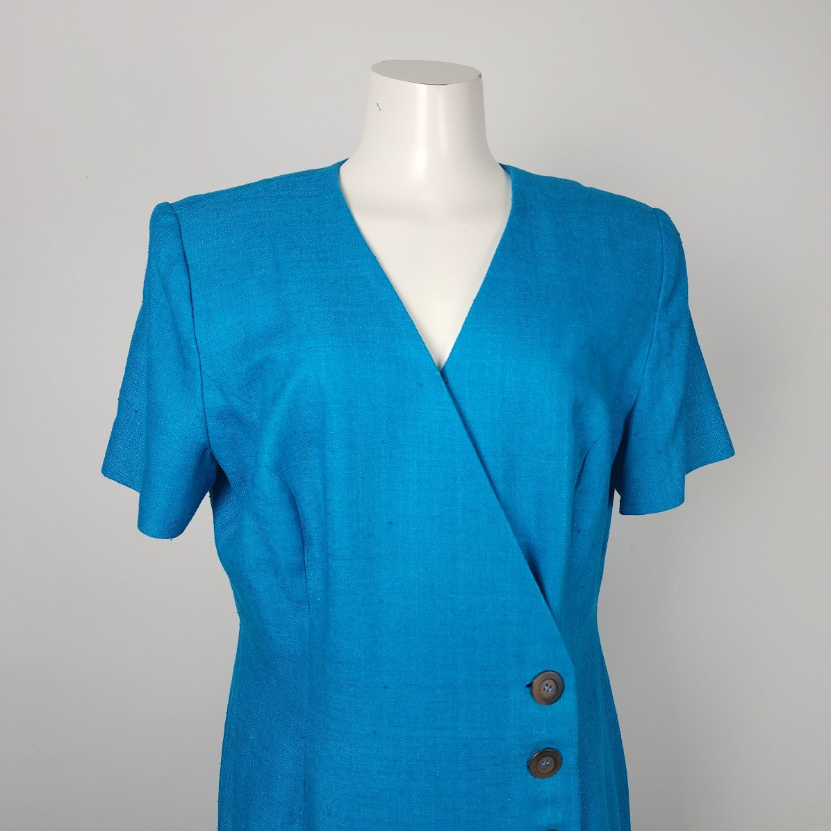 Maggy London Blue Silk Tweed Button Up Wrap Dress Size 14