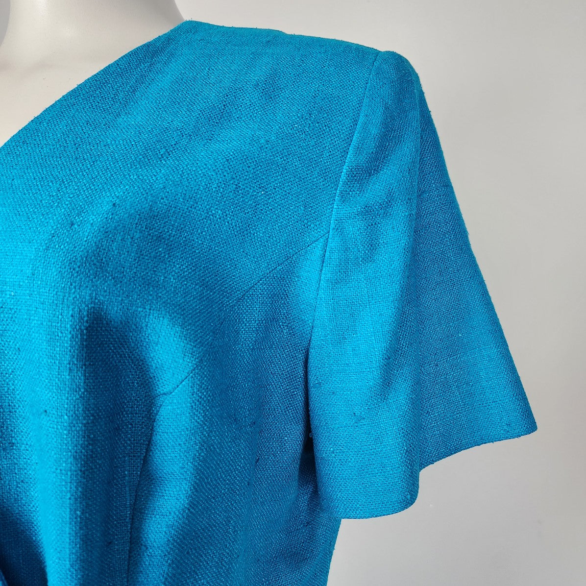 Maggy London Blue Silk Tweed Button Up Wrap Dress Size 14