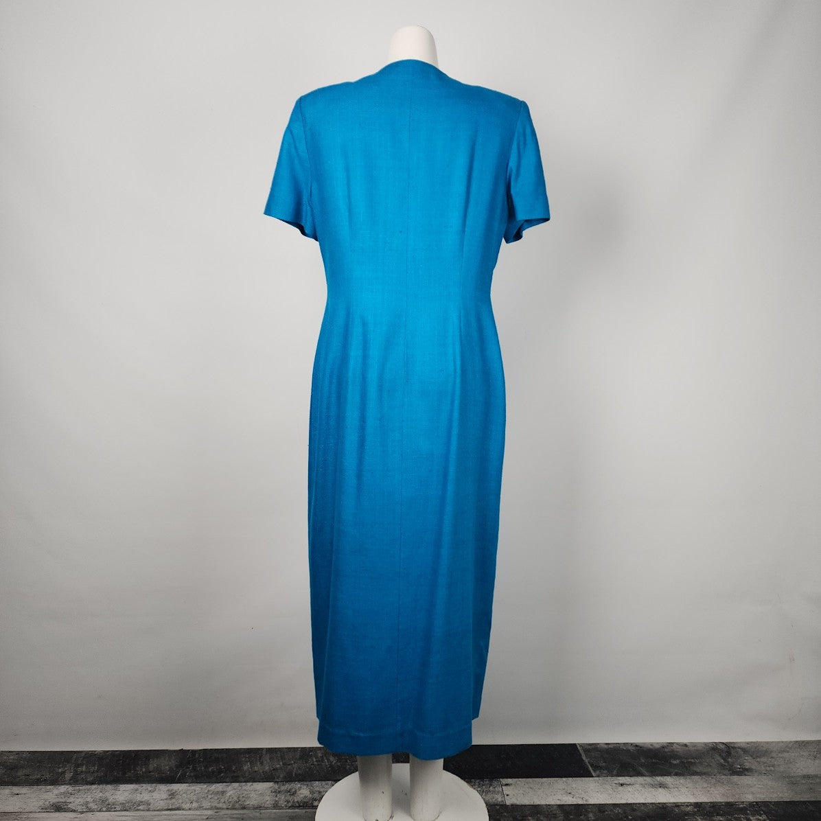 Maggy London Blue Silk Tweed Button Up Wrap Dress Size 14