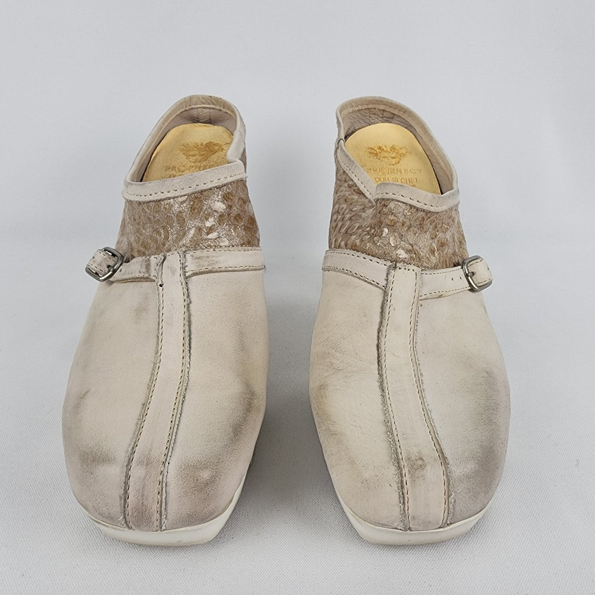 Prophecy Grey & Taupe Leather Heeled Mule Shoes Size 9