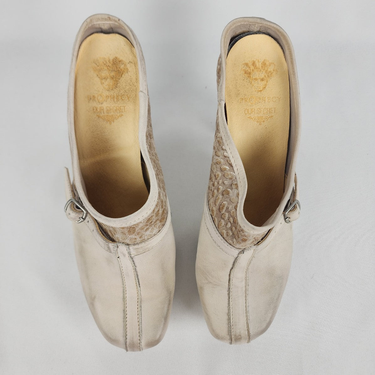 Prophecy Grey & Taupe Leather Heeled Mule Shoes Size 9