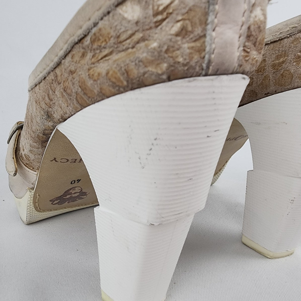 Prophecy Grey & Taupe Leather Heeled Mule Shoes Size 9