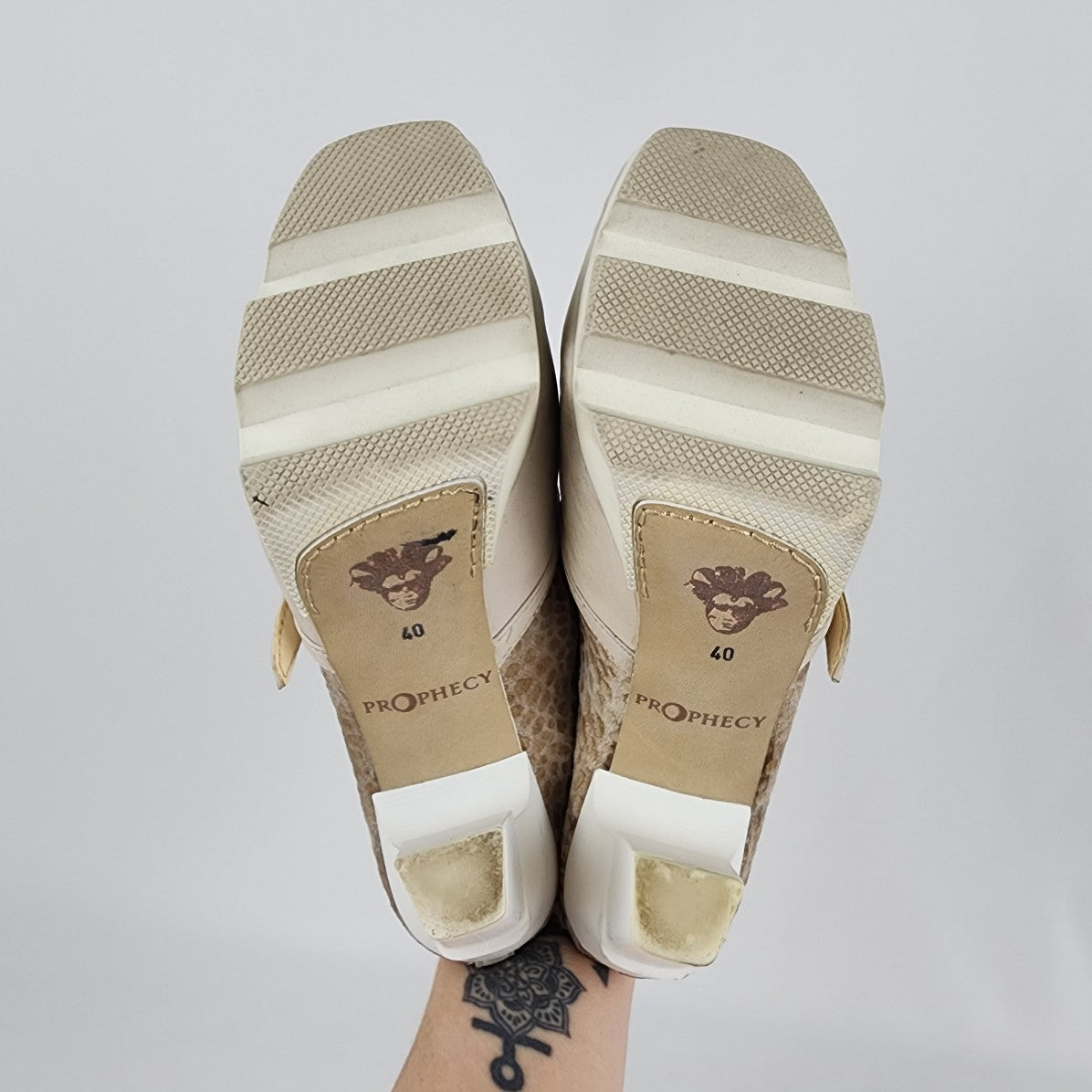 Prophecy Grey & Taupe Leather Heeled Mule Shoes Size 9
