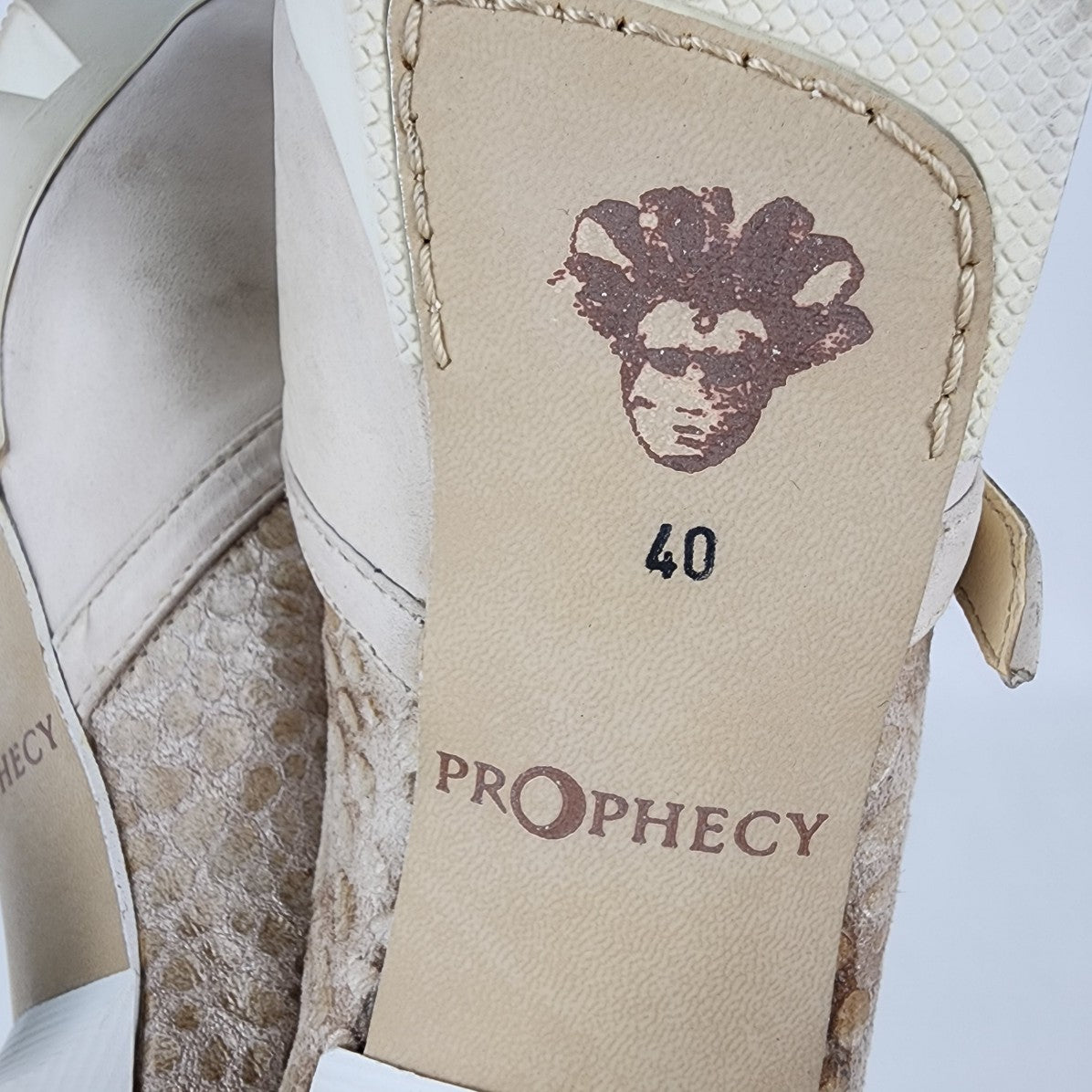 Prophecy Grey & Taupe Leather Heeled Mule Shoes Size 9