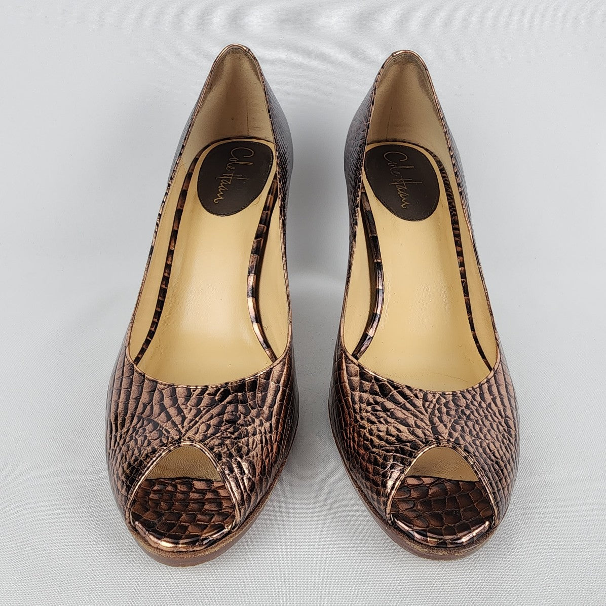 Cole Haan Nike Air Brown Leather Peep Toe Heels Size 9.5