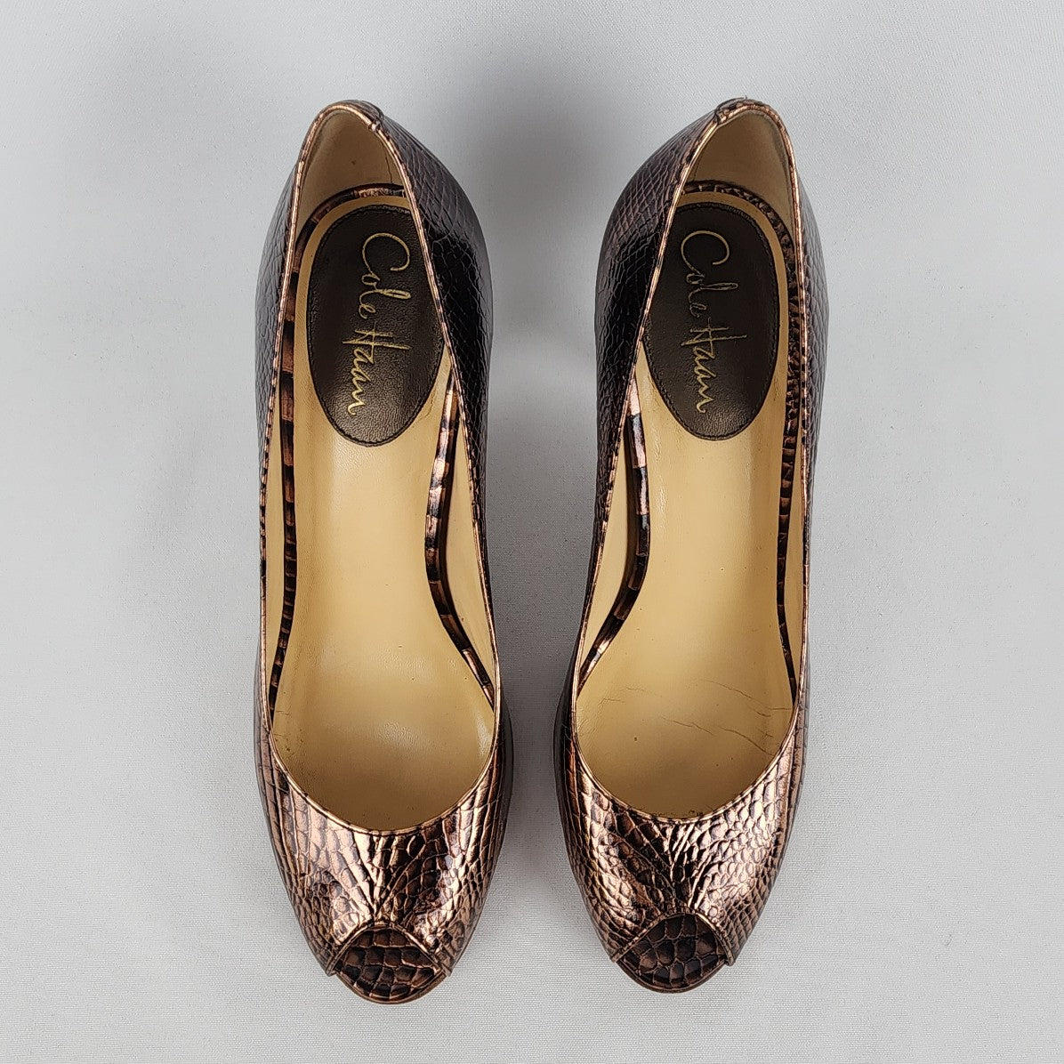 Cole Haan Nike Air Brown Leather Peep Toe Heels Size 9.5