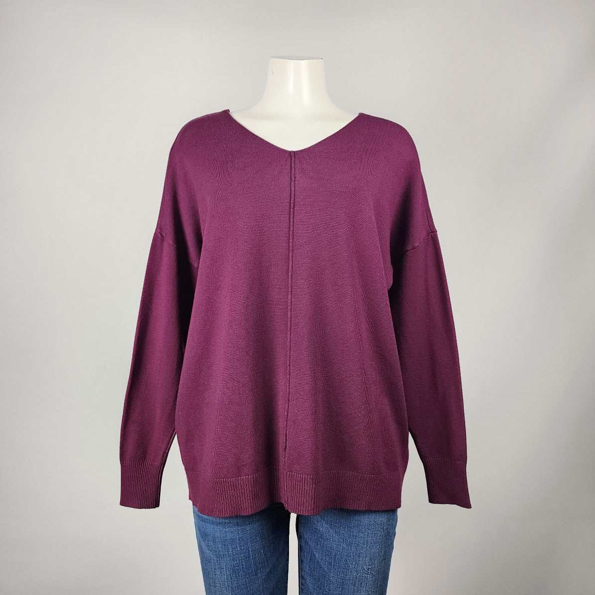 Zenana Purple V Neck Knit Sweater Size L