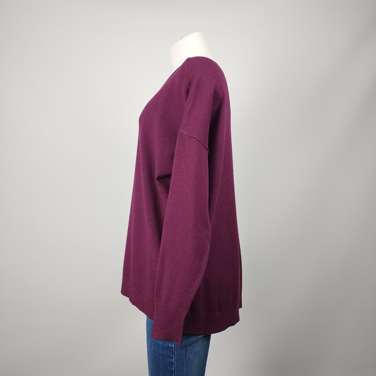 Zenana Purple V Neck Knit Sweater Size L