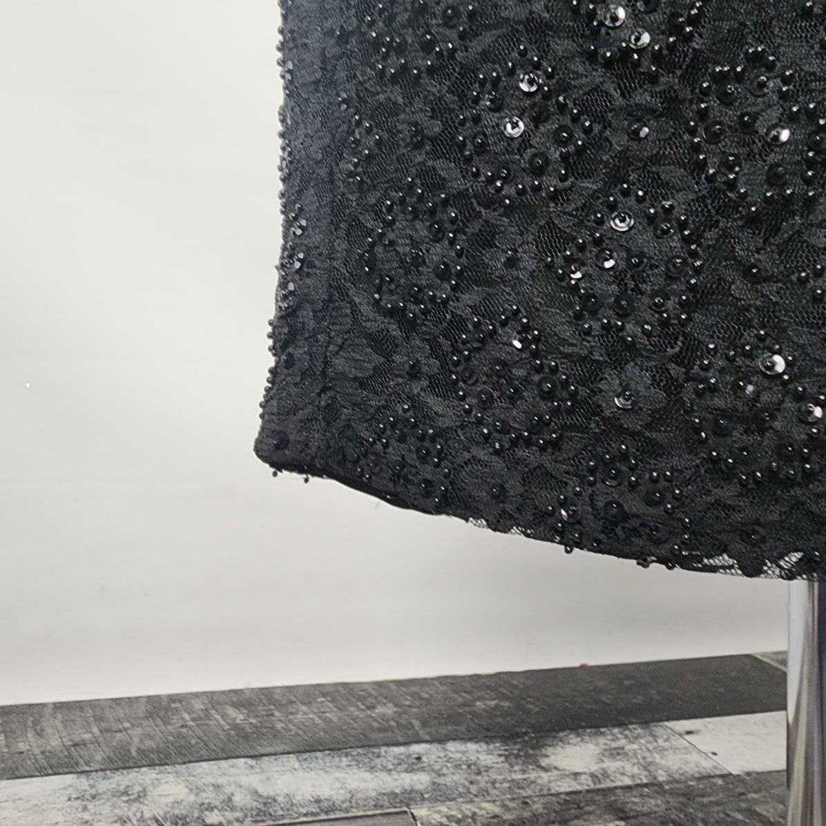 Vintage Black Long Sleeve Beaded Lace Gown Dress Size S