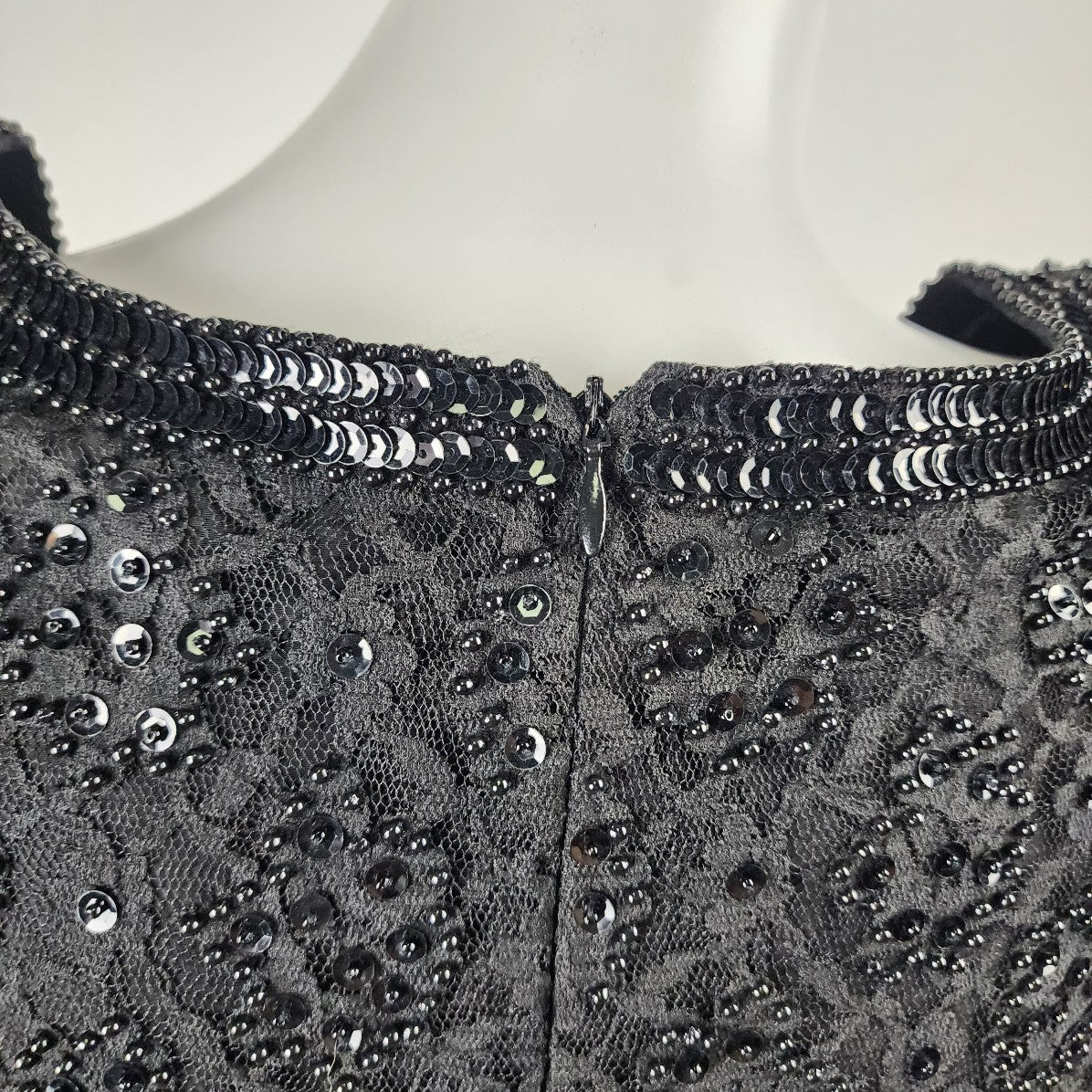 Vintage Black Long Sleeve Beaded Lace Gown Dress Size S