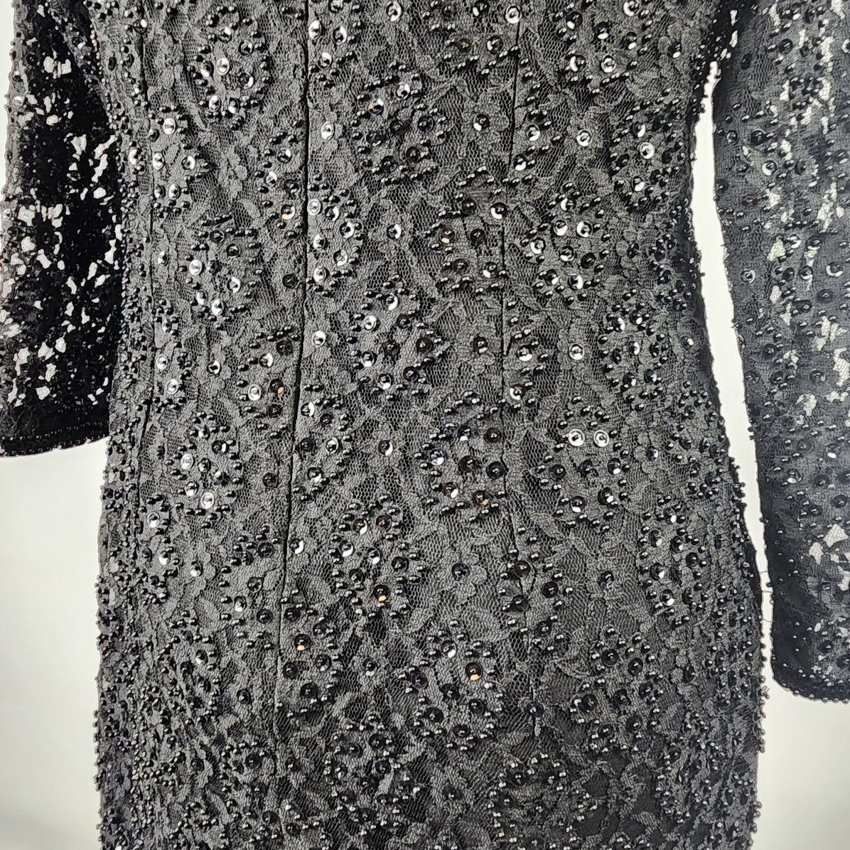 Vintage Black Long Sleeve Beaded Lace Gown Dress Size S
