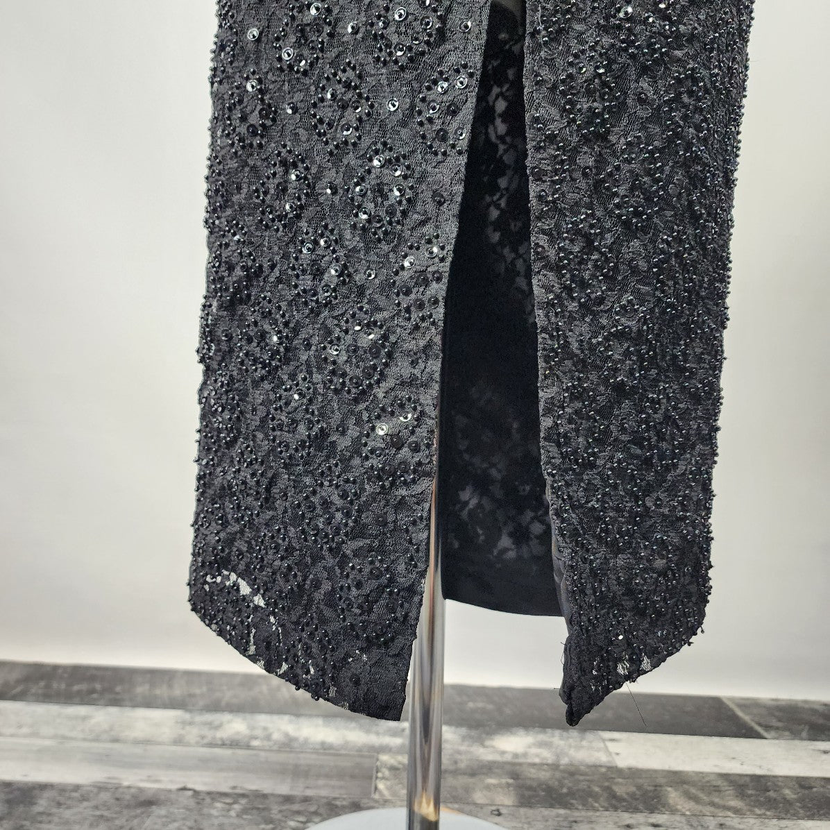 Vintage Black Long Sleeve Beaded Lace Gown Dress Size S