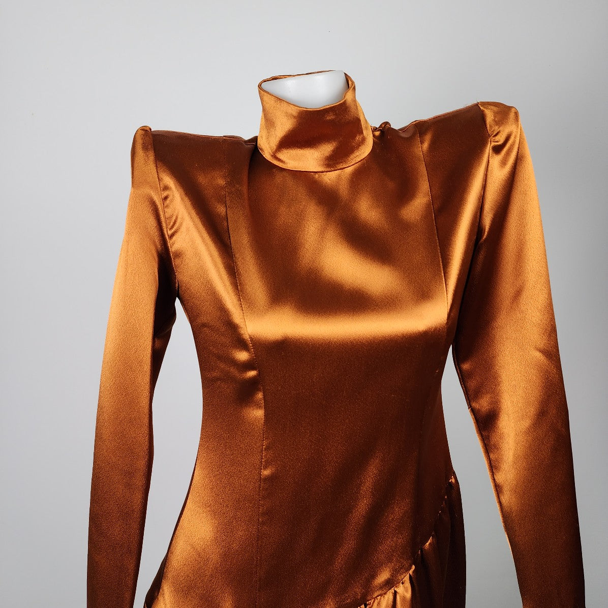 Vintage Bronze Satin Long Sleeve Drop Waist Dress Size S