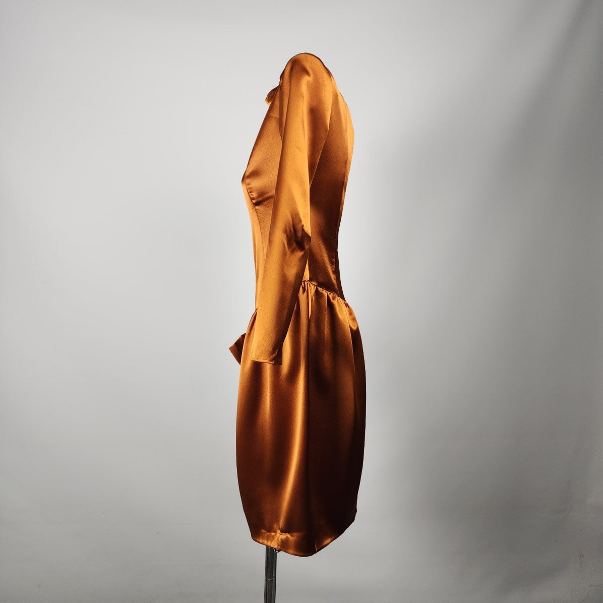 Vintage Bronze Satin Long Sleeve Drop Waist Dress Size S