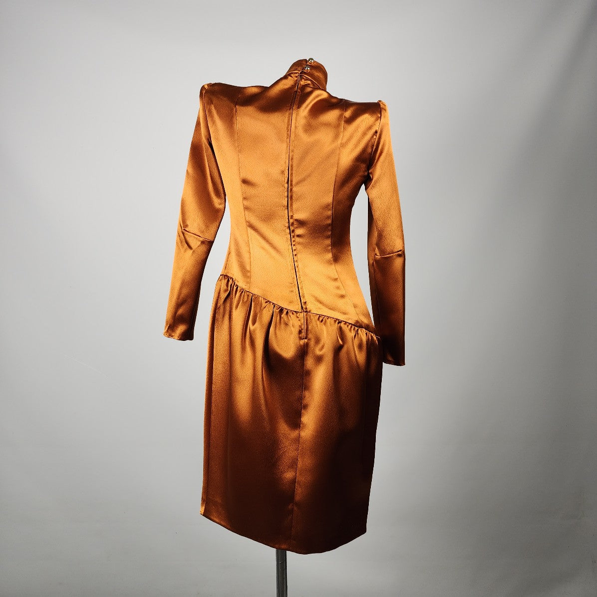 Vintage Bronze Satin Long Sleeve Drop Waist Dress Size S