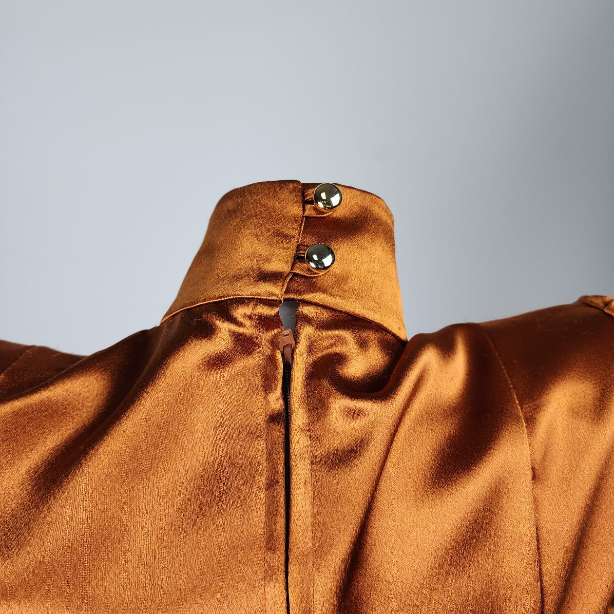 Vintage Bronze Satin Long Sleeve Drop Waist Dress Size S