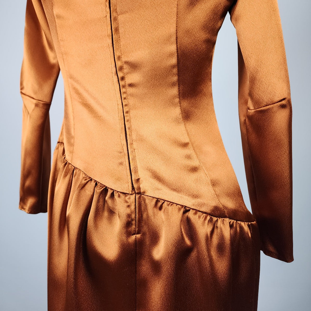 Vintage Bronze Satin Long Sleeve Drop Waist Dress Size S