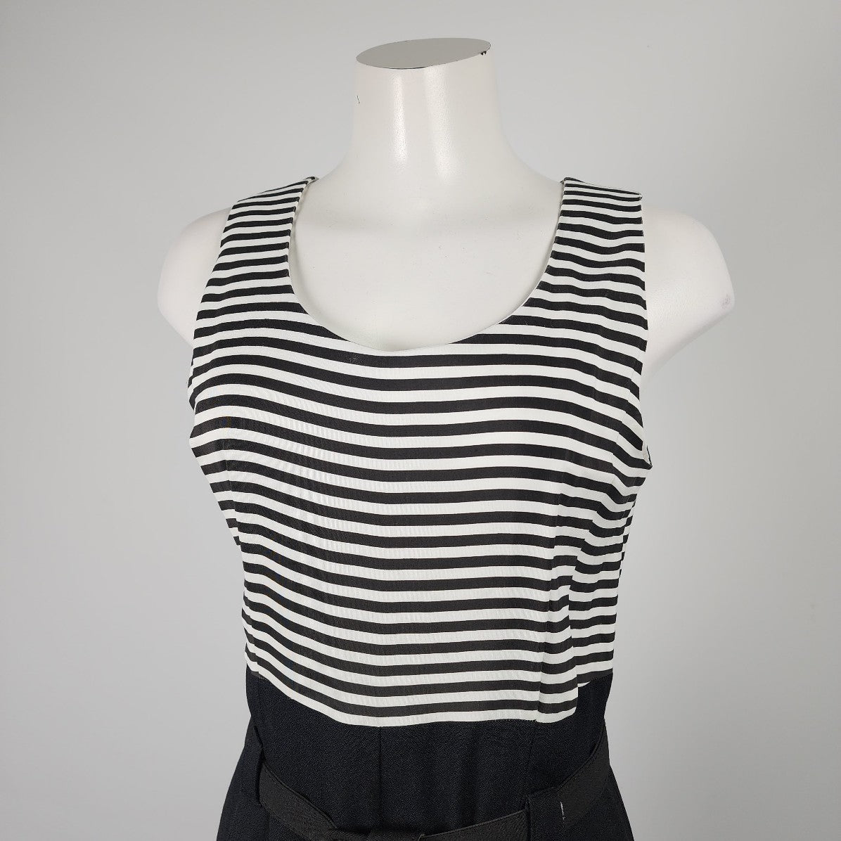 Vintage Black Striped Sleeveless Belted Jumpsuit Size M