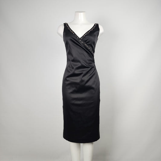 In Wear Black Satin Rhinestone Detail V-Neck Evening Dress Size 6