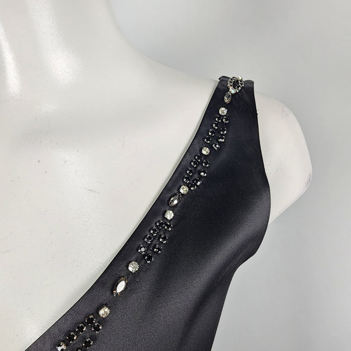 In Wear Black Satin Rhinestone Detail V-Neck Evening Dress Size 6