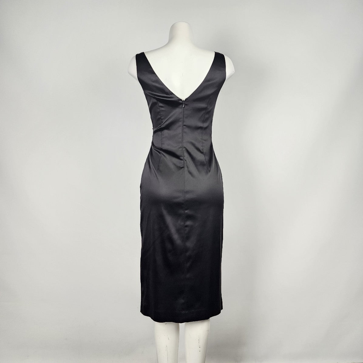 In Wear Black Satin Rhinestone Detail V-Neck Evening Dress Size 6