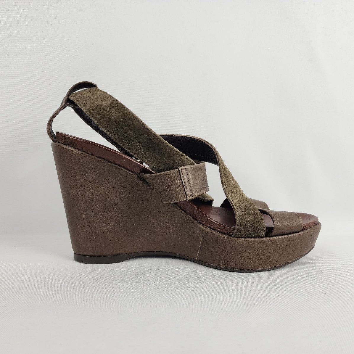 Audley Brown Leather & Suede Wedge Heel Sandals Size 8