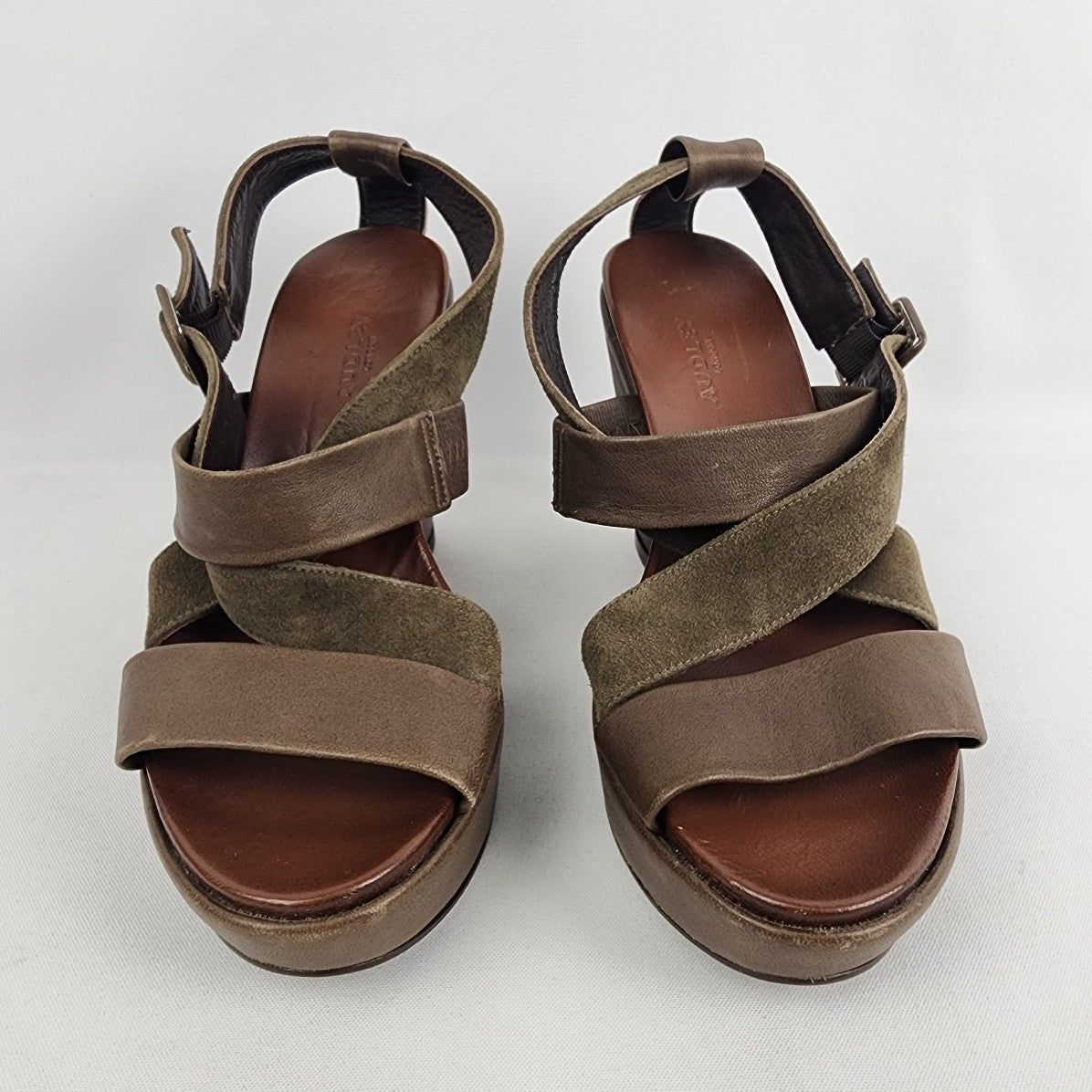Audley Brown Leather & Suede Wedge Heel Sandals Size 8