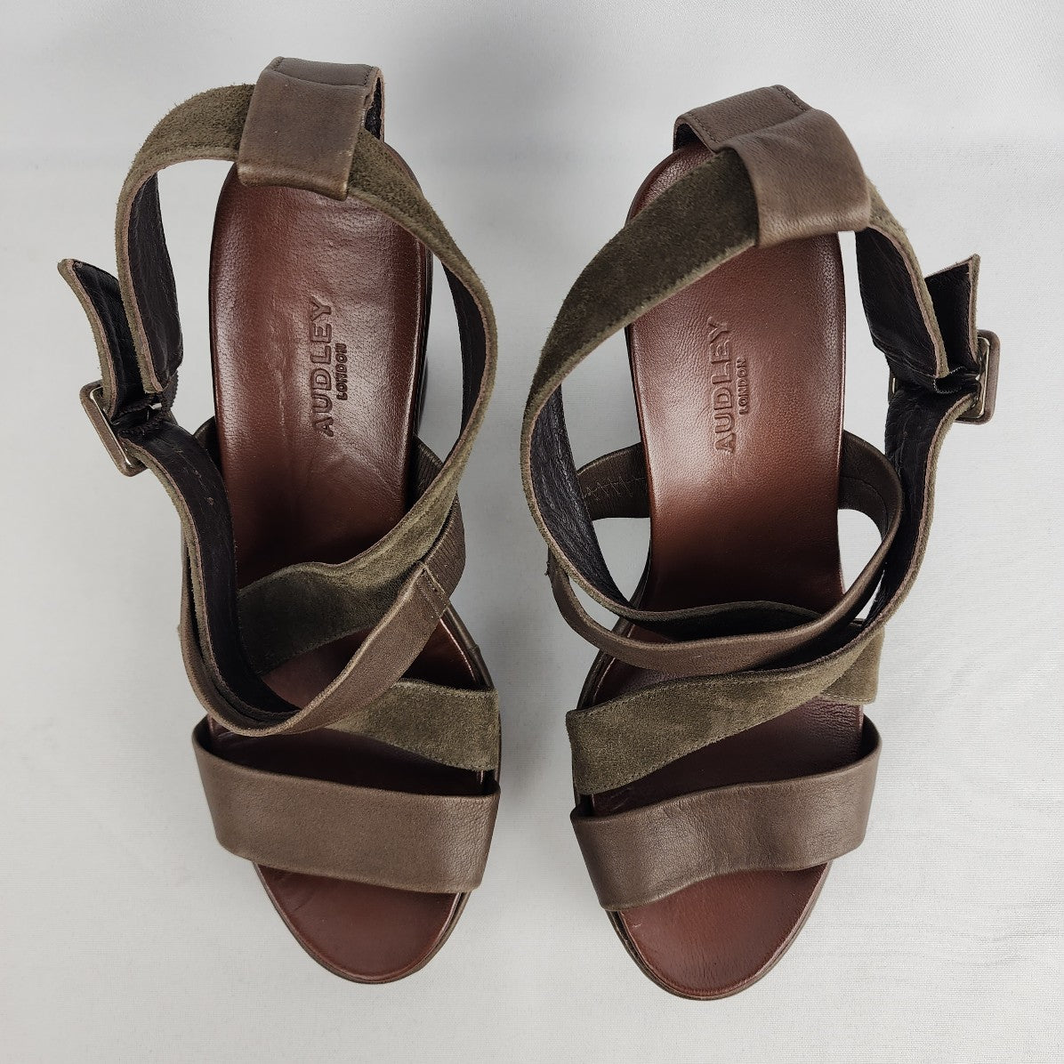 Audley Brown Leather & Suede Wedge Heel Sandals Size 8