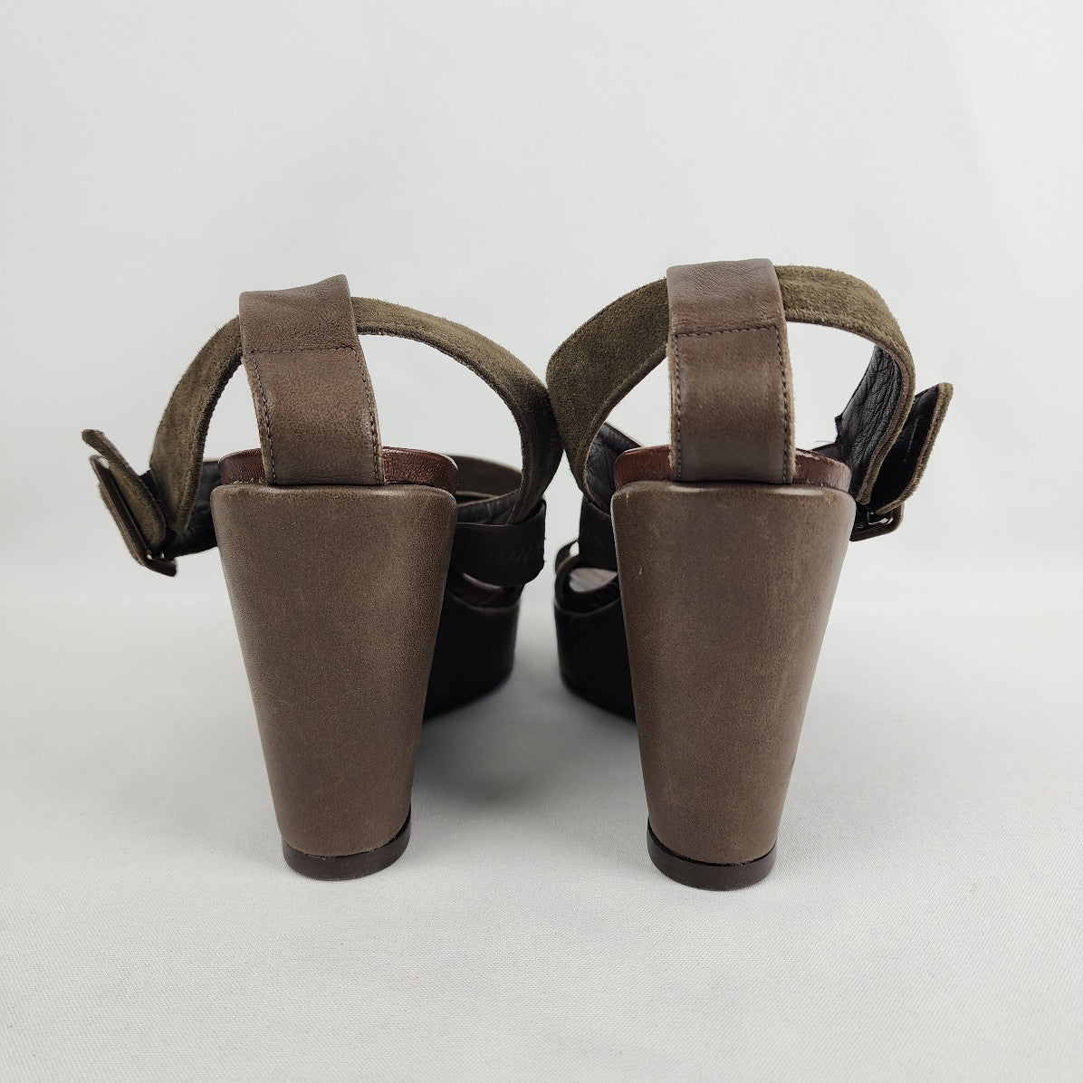 Audley Brown Leather & Suede Wedge Heel Sandals Size 8