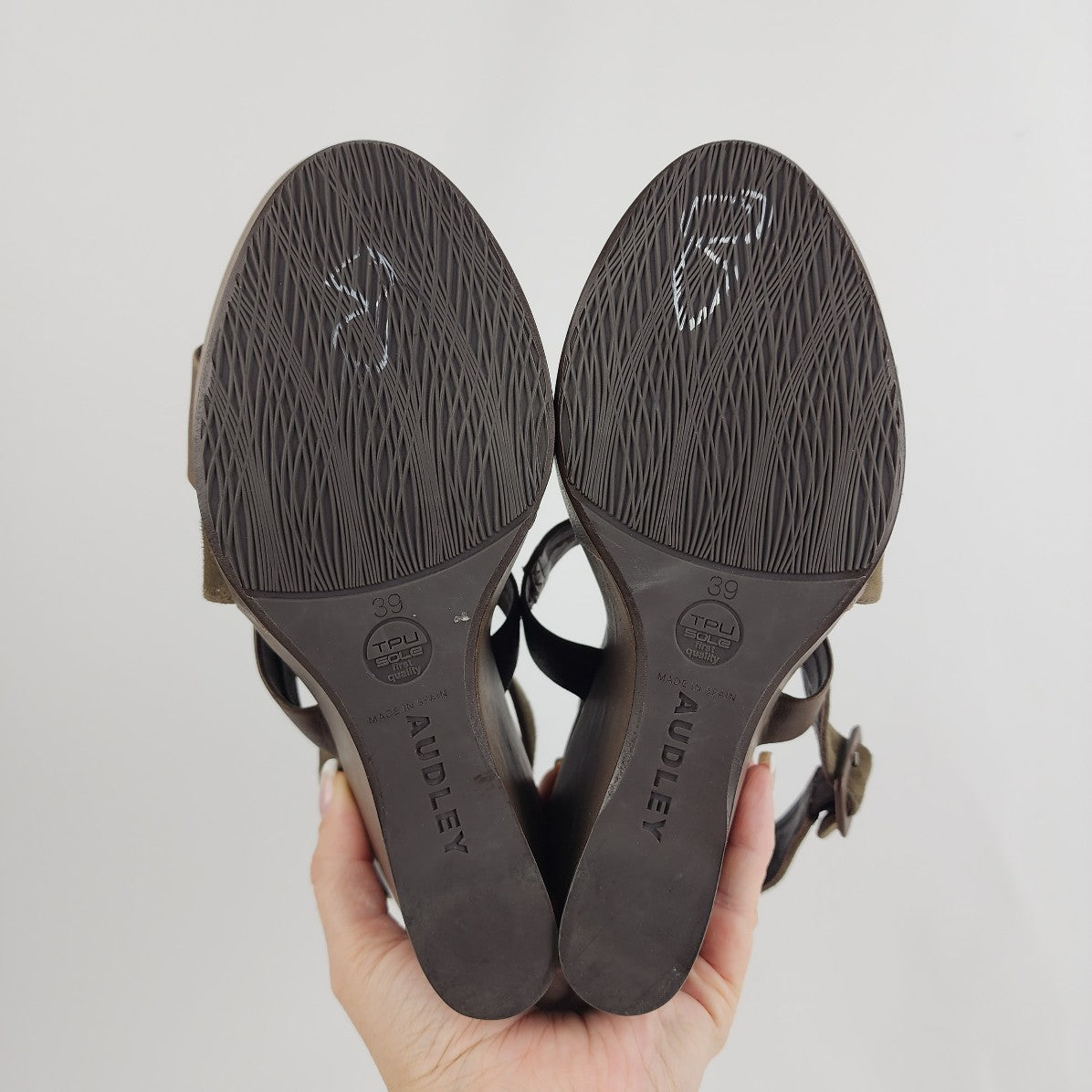 Audley Brown Leather & Suede Wedge Heel Sandals Size 8