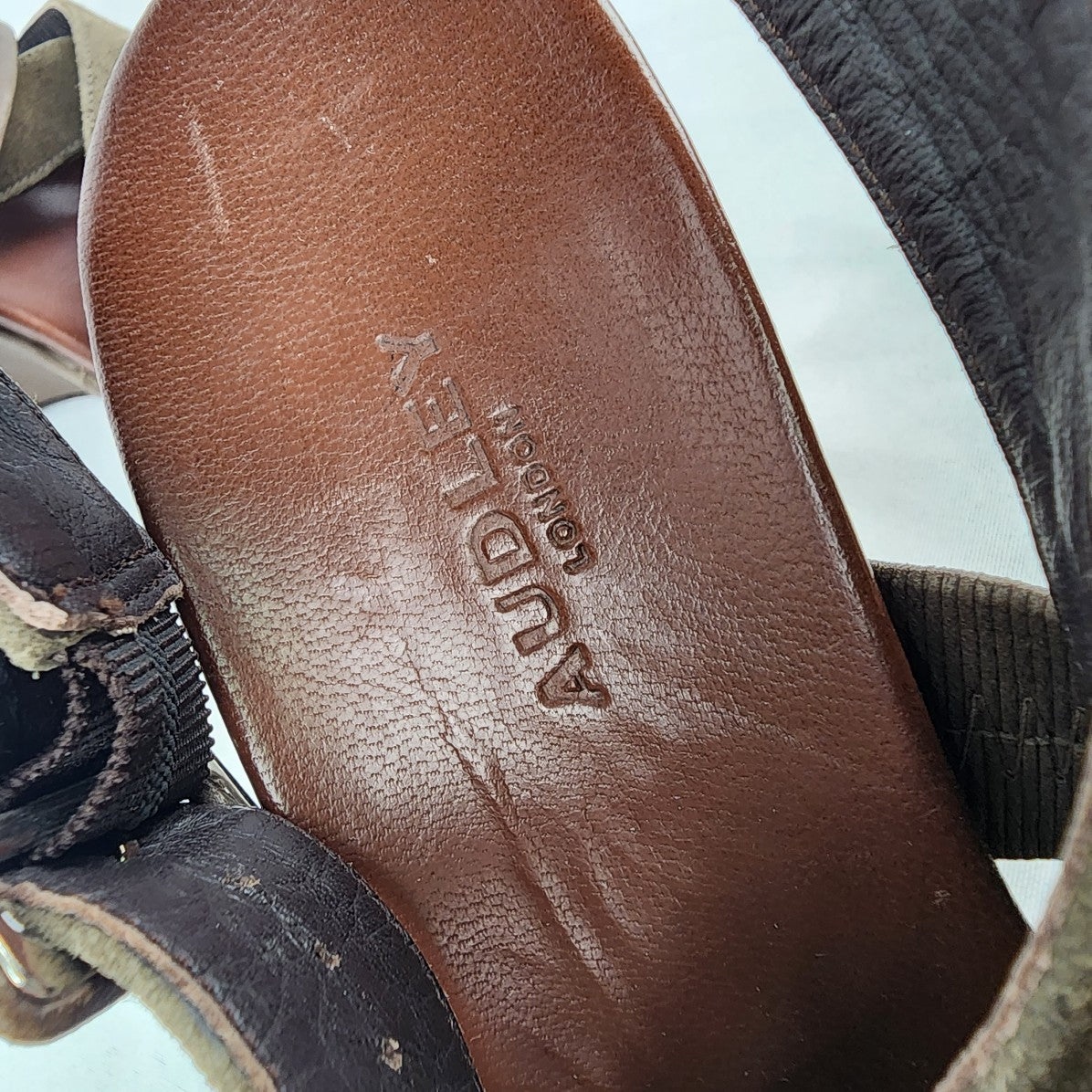 Audley Brown Leather & Suede Wedge Heel Sandals Size 8