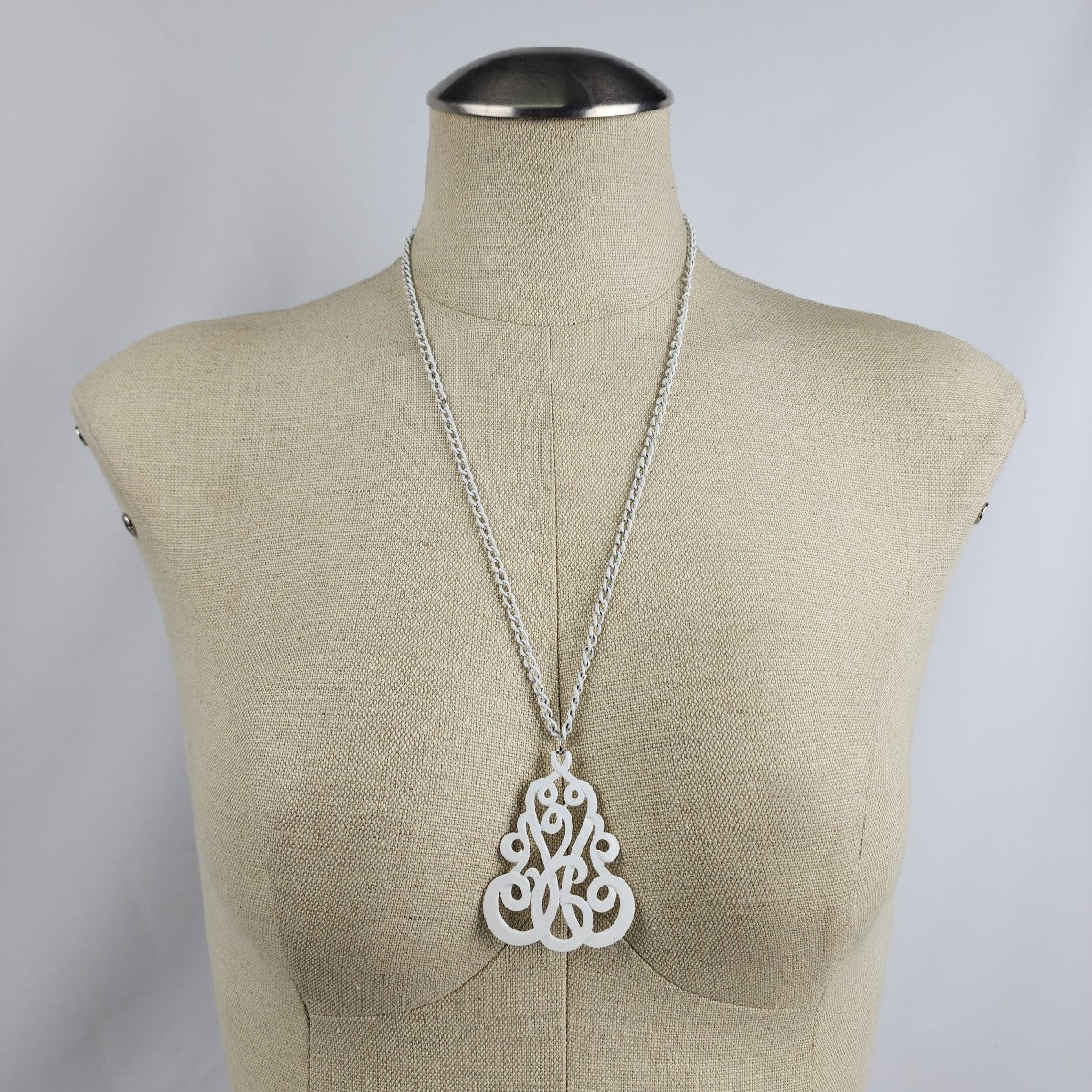 Vintage White Enamel Pendant Necklace