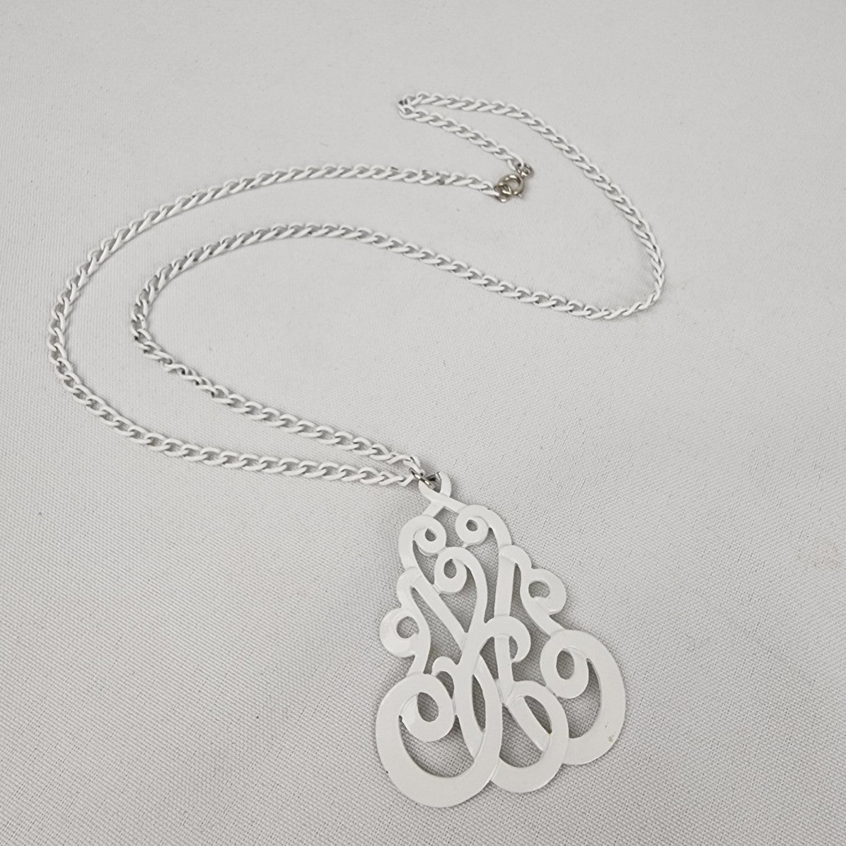 Vintage White Enamel Pendant Necklace