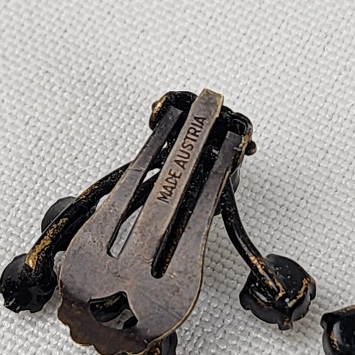 Vintage Made In Austria Black Crystal Clip On Earrings