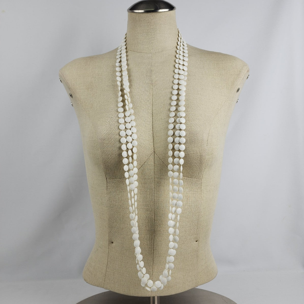 Vintage Cream Layered Fused Beads Long Necklace