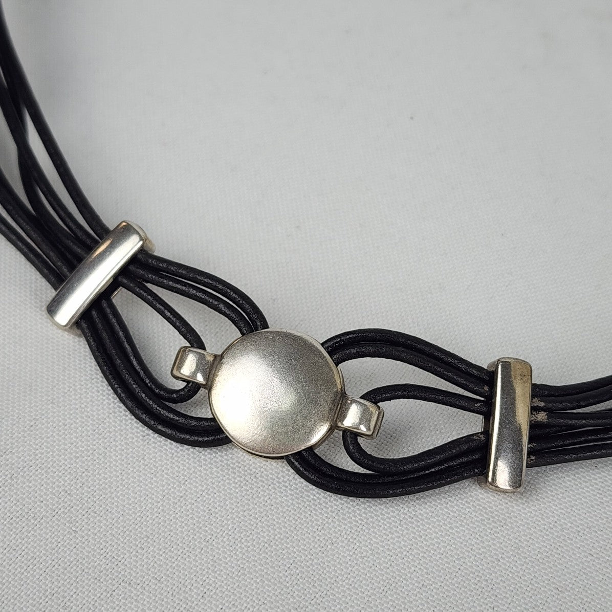 Leather Cord & Silver Collar Necklace