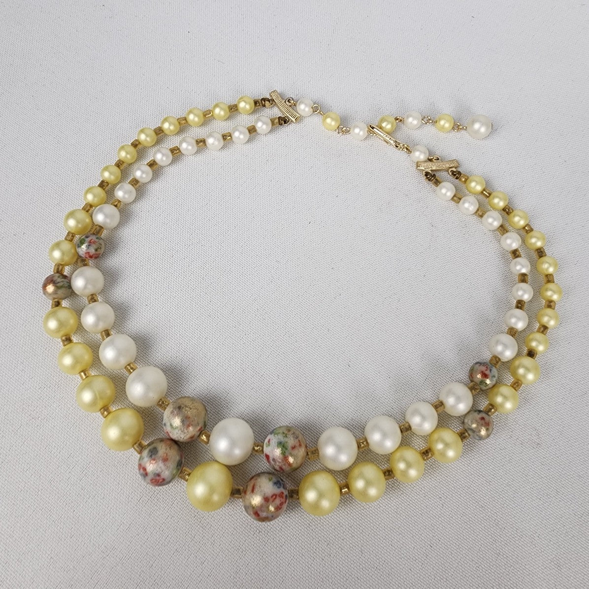 Vintage Japan Yellow Beaded Two Strand Layered Beaded Necklace