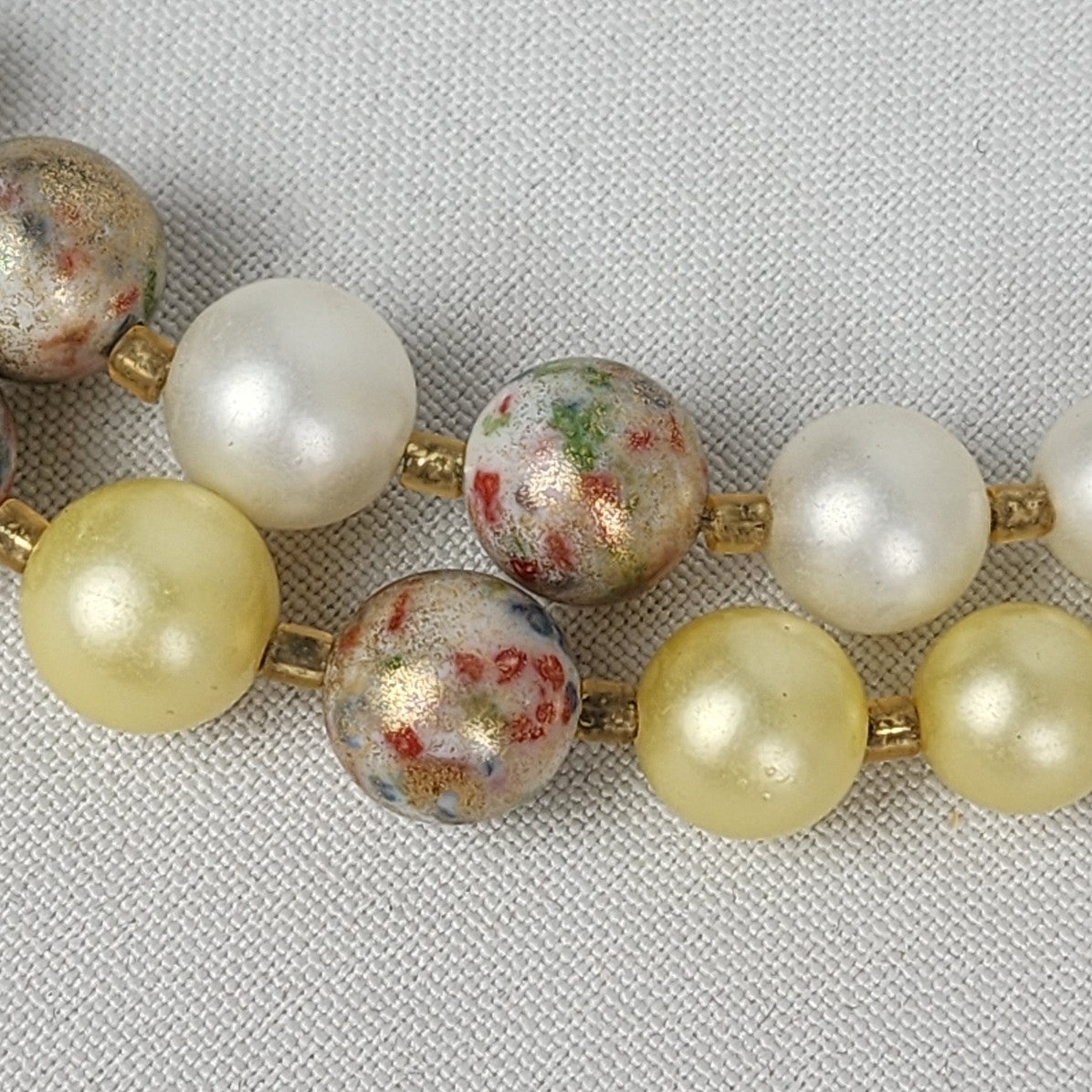 Vintage Japan Yellow Beaded Two Strand Layered Beaded Necklace