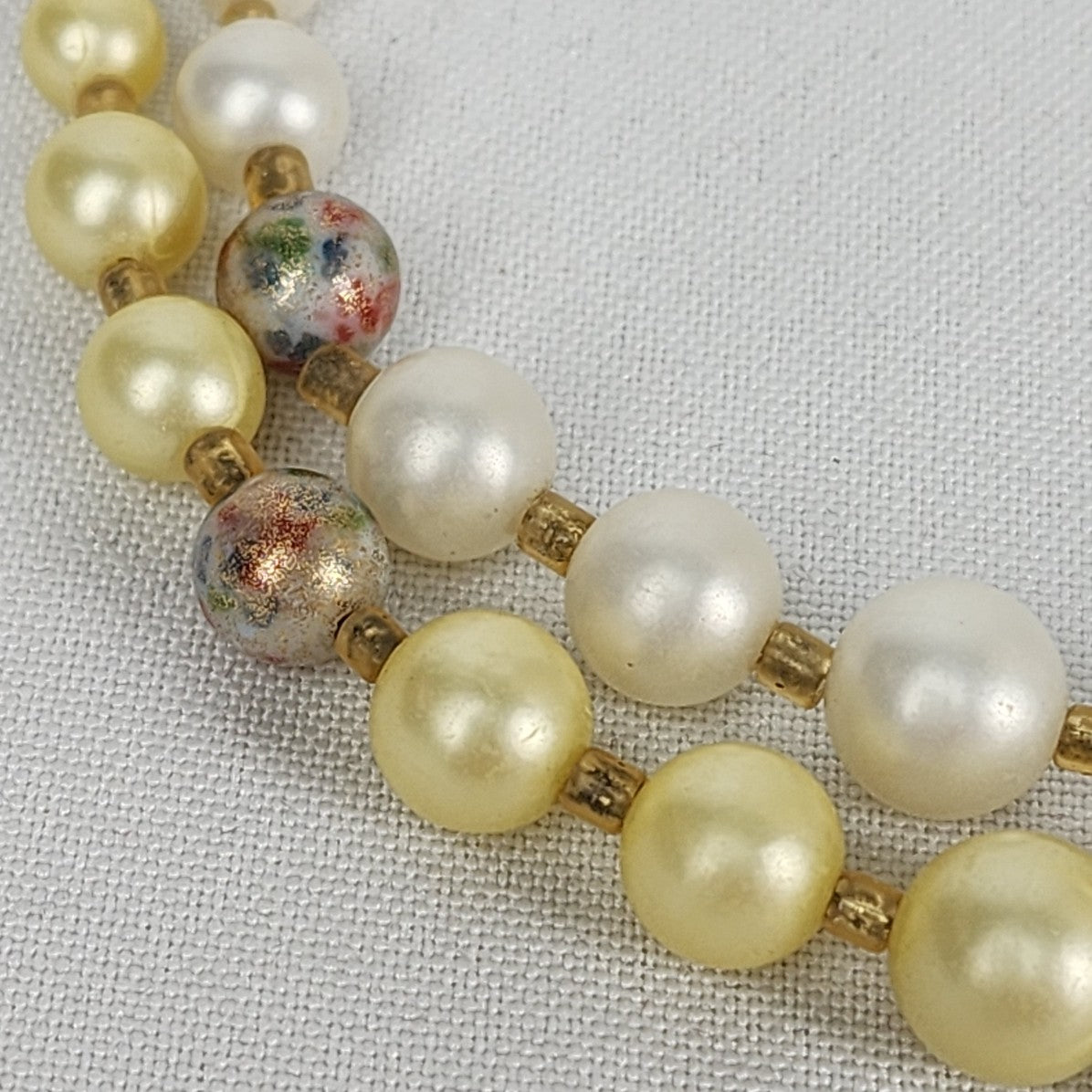 Vintage Japan Yellow Beaded Two Strand Layered Beaded Necklace