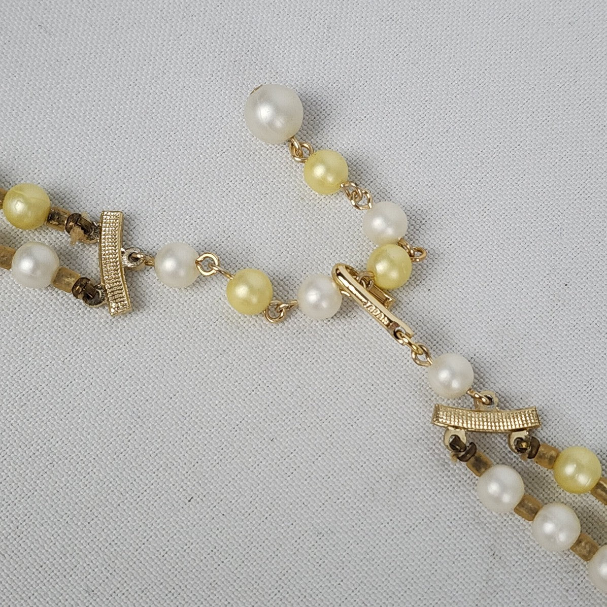 Vintage Japan Yellow Beaded Two Strand Layered Beaded Necklace