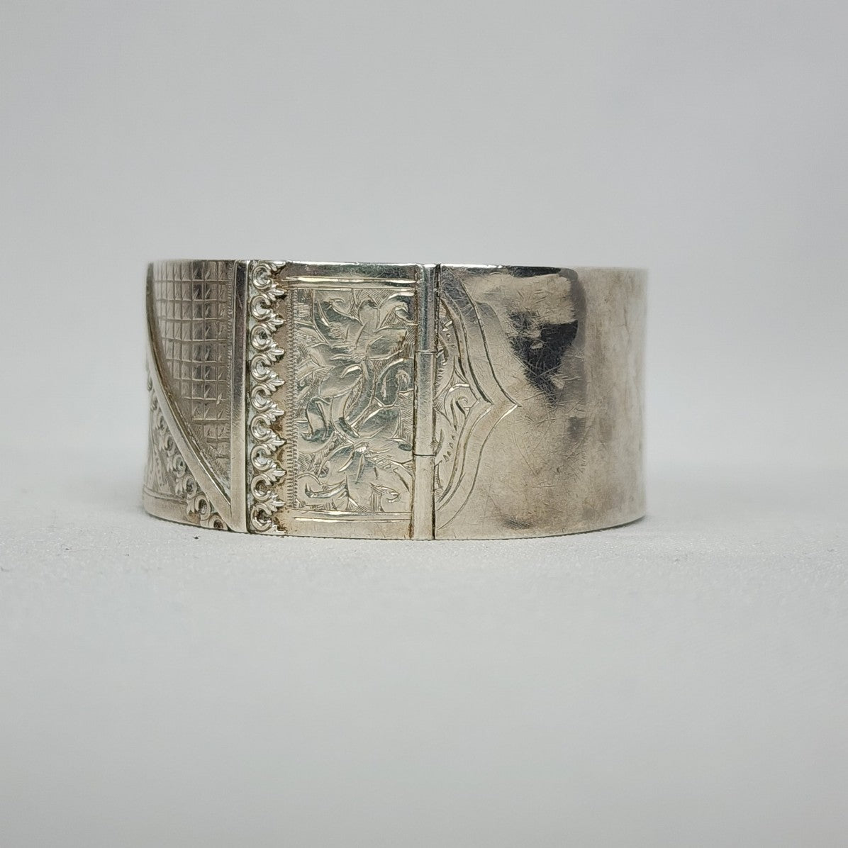 Vintage Victorian Etched Sterling Silver Hinge Bracelet West Marked West Patent