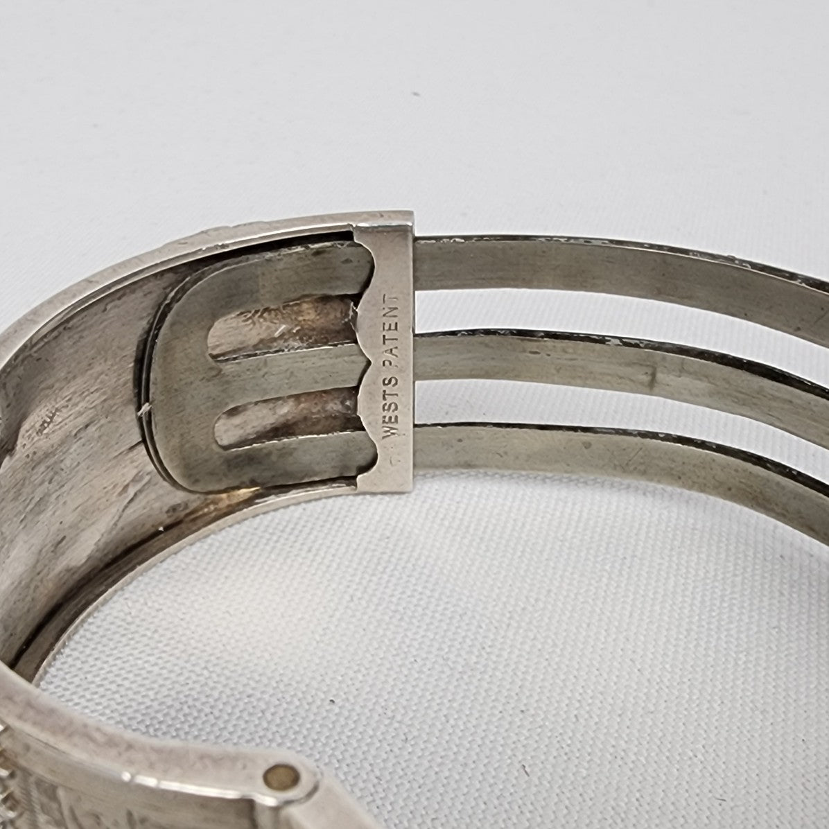 Vintage Victorian Etched Sterling Silver Hinge Bracelet West Marked West Patent