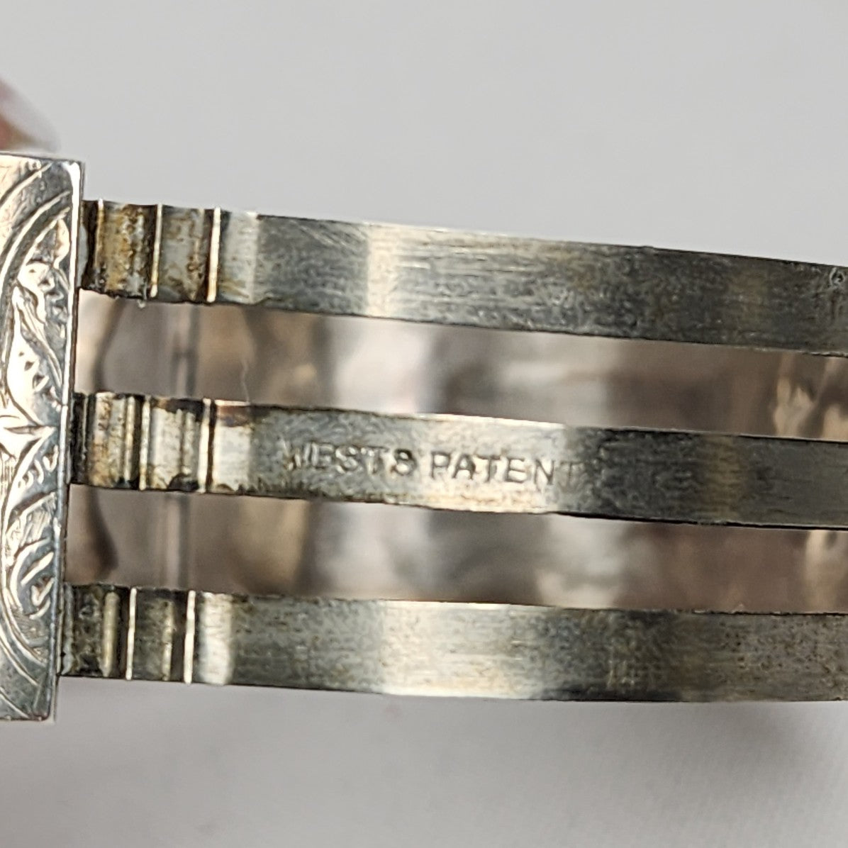 Vintage Victorian Etched Sterling Silver Hinge Bracelet West Marked West Patent