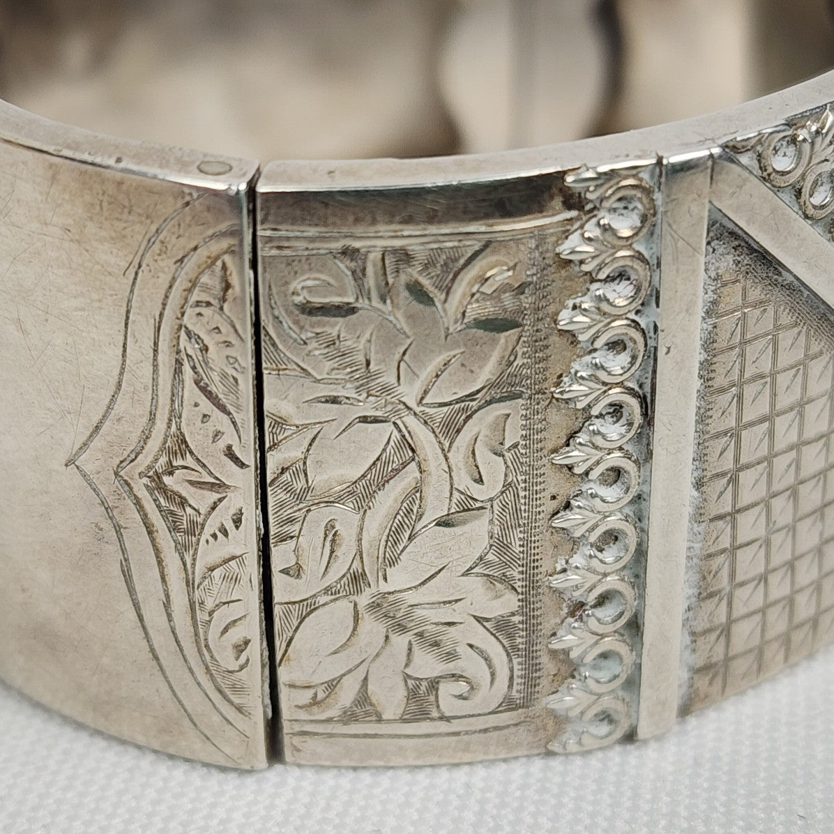 Vintage Victorian Etched Sterling Silver Hinge Bracelet West Marked West Patent