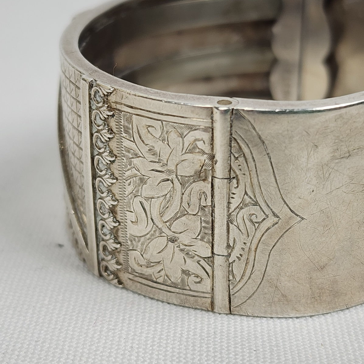 Vintage Victorian Etched Sterling Silver Hinge Bracelet West Marked West Patent