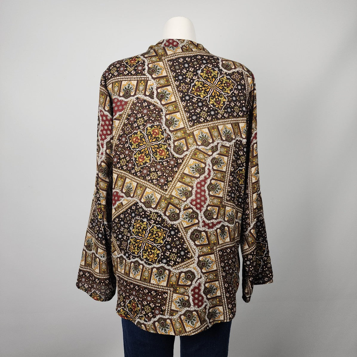 Floral & Ivy Brown & Green Floral V Neck Blouse Size L