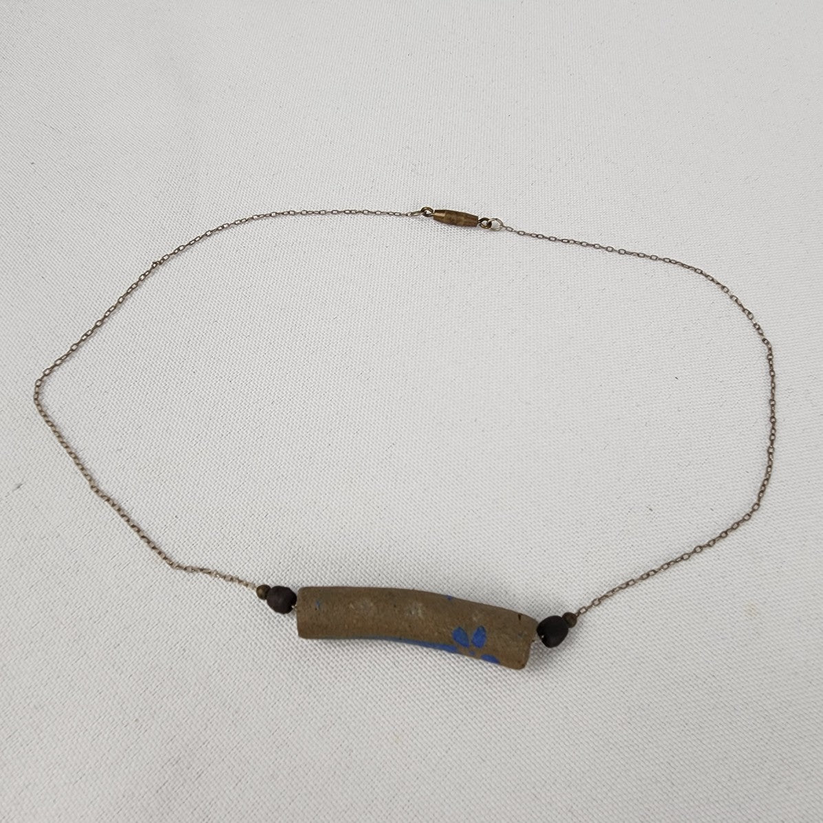 Vintage Ceramic Clay Bead Silver Chain Necklace