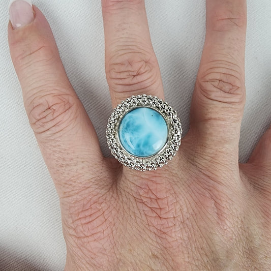 Blue Natural Stone 925 Sterling Silver Ring Size 9
