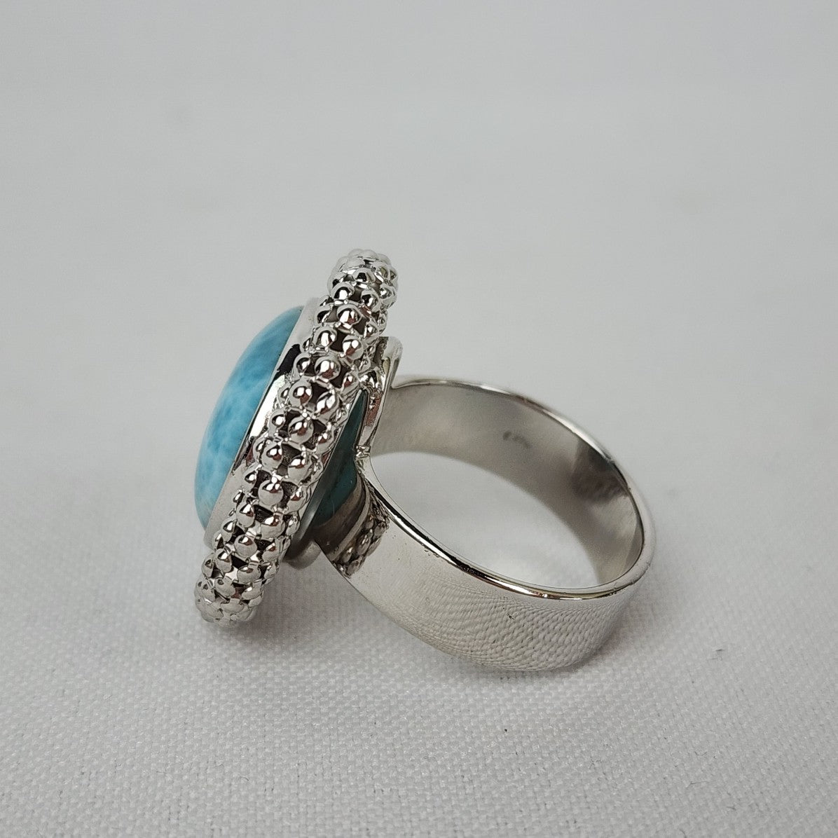 Blue Natural Stone 925 Sterling Silver Ring Size 9